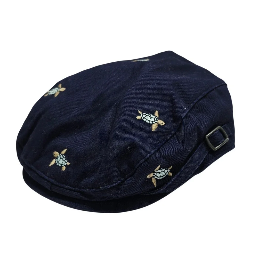 Janie and Jack Navy Blue Sea Turtle Embroidered Flat Cap Newsboy Hat 12-24M